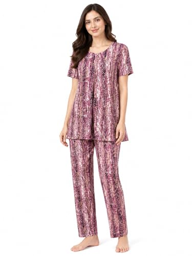 Image of KIAWAH Women Printed Night Suit Set, Cotton Blend Night Suit, A-Line Top and Pajama Set, Soft and Breathable Night Wear