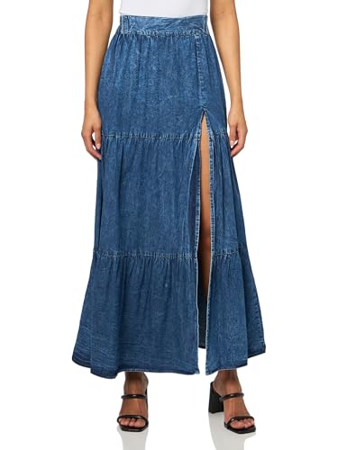 Angie Women's Printed Maxi Tiered Skirt with Slit