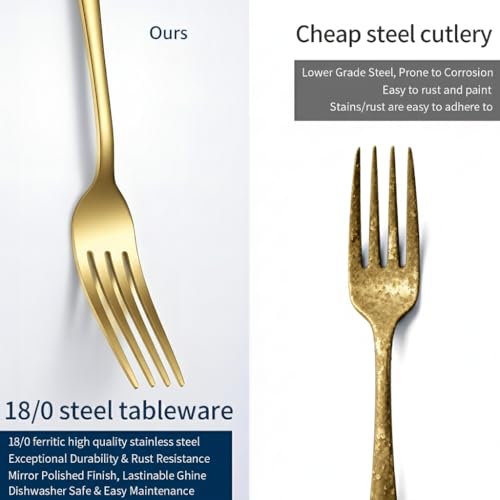 GPY 36-Piece Gold Silverware Set with Steak Knives, Flatware Set for 6 - image 7