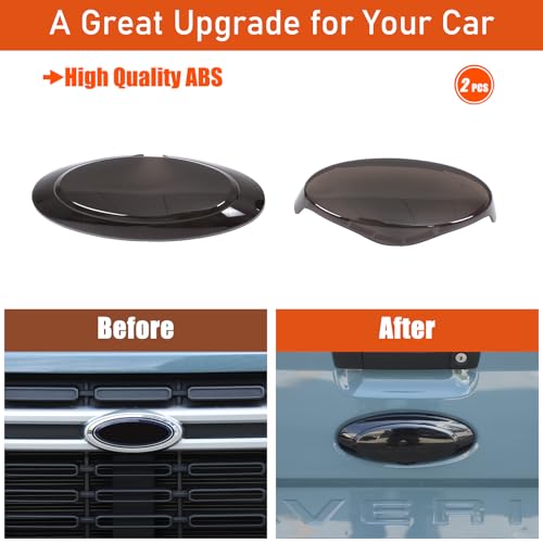 Image of Car Front Rear Tailgate Logo Frame Cover Trim Emblem USA Flag Sticker for Ford Maverick 2022-2024 Logo Emblem Decoration Cover (Grey-Front and Back)