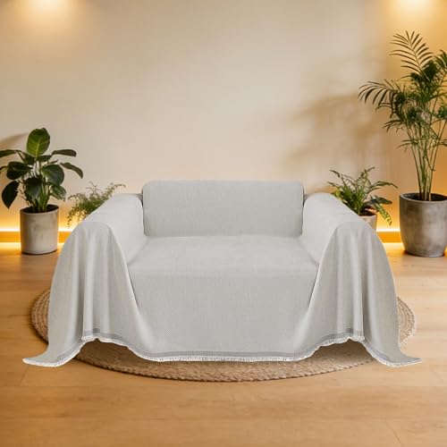 CHUNRONG Funda Sofa 3 Plazas 180 x 505 cm Antideslizante, Impermeable Manta Cubre Sofa Tela Chenilla Suave para Mascotas para 1 2 3 4 Plazas Couch Cover Protector, Blanquecino