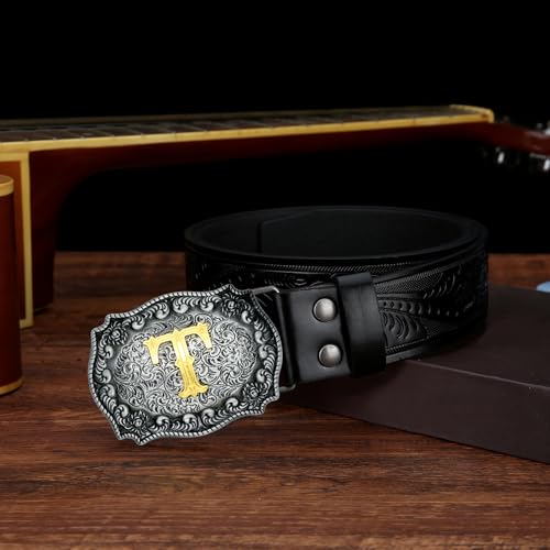 Image of Mens Western Cowboy Cowgirl Faux Leather Belt Longhorn Bull Pattern Letter Big Buckle Embossed Floral Belts