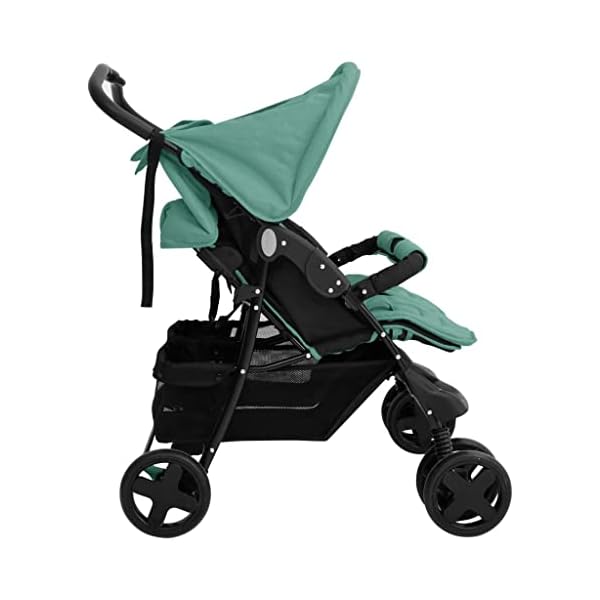 vidaXL Geschwisterwagen Klappbares Design Zwillingswagen Kinderwagen Baby Kinder Buggy Zwillingsbuggy Kinderbuggy Reisebuggy Grün Stahl