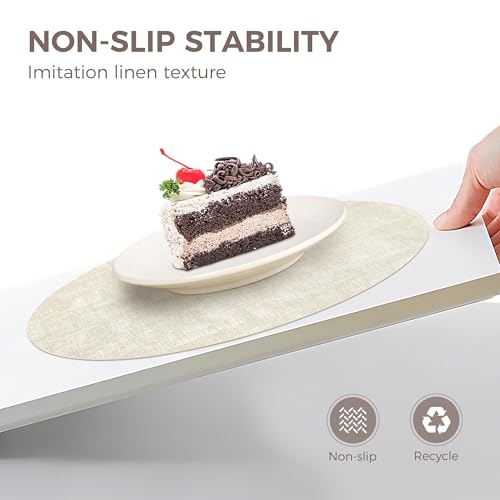 Image of 13 inch Round Placemats Set of 4, NCUE Dual-Sided Faux Leather Heat Resistant Table Mats, Waterproof Oilproof Washable Protective Table Placemats with Coaster, Wipeable Vinyl for Indoor & Outdoor Use