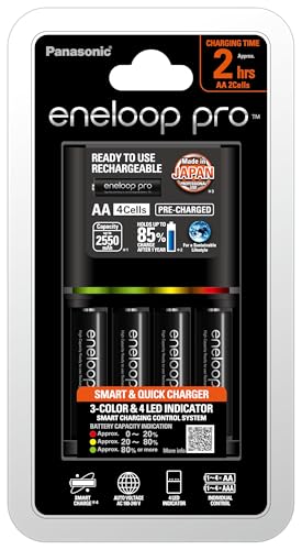 Panasonic Eneloop Pro K-KJ55HC40T5 Battery Charger with Rechargeable Batteries upto 2550mAh AA type 4 units pack size