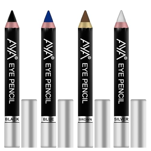 Image of AYA Eye Pencil for Kajal /Eyeliner - set of 4 (Black, Blue, Brown, Silver) | Glides Smoothly | Creamy smooth formula | Light weight