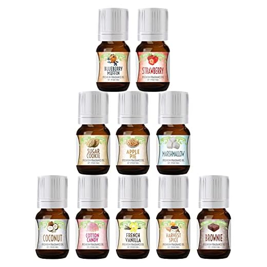 Good Essential Sweet Scents Fragrance Oil Set - 10 Pack Bulk Holiday Gift Oils for Aromatherapy Diffusers, Candle and Soap Making - Vanilla, Coconut, Sugar Cookie, Cotton Candy, Fall Spice and More