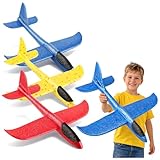 com-four® 3X Styroporflugzeug für Kinder und Erwachsene - Stabiler Wurfgleiter mit Stecksystem - Segelflugzeugmodell - Ultra-leichtes Modellflugzeug - Styroporflieger ohne Motor (3 Stück - 3 Farben)
