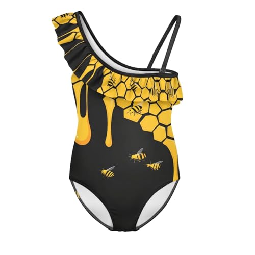Image of Ladybug Swimsuits for Girls 5-14 One Piece Bathing Suit Kids One Ruffle Shoulder Beach Sport Swimwear