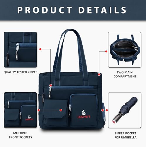 Image of Lusive's Double Pocket Handbag for Women: Stylish, Ideal Companion for Work, Travel, Polyester Material, Spacious 10-liter Capacity, 6 Pockets. (Black & Grey)