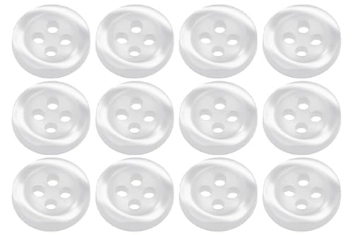Pack of 12 White Sew on 11mm Round Buttons for Shirts Blouses Flat 4 Holes 18L โ image 1