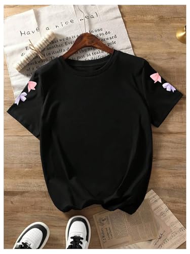 Girl's Cute Bow Letter Graphic Tees Short Sleeve Casual T-Shirts Crew Neck Summer Tops2