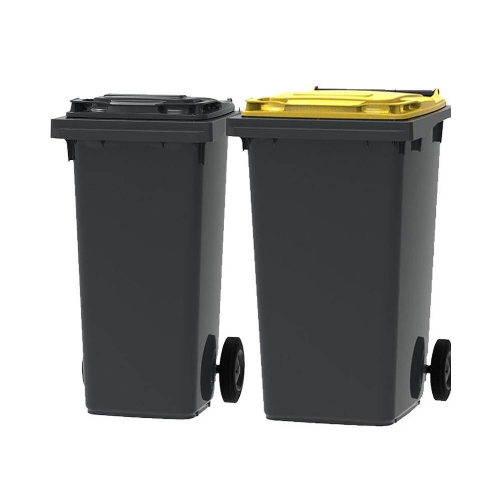 ESE France Lot de 2 Conteneurs Poubelles à déchets 2 roues - 120L & 240L - 100% Recyclé - Gris avec Couvercle Gris et Jaune - Fabriqué en France