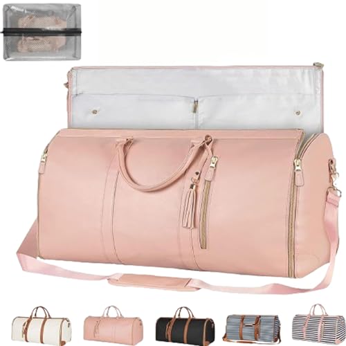 Velouette Mochila De Viaje Carry On, Luxmega Foldable Convertible Travel Luggage Bags For Women, Couvelli Garment Large Capacity Folding Bags Duffel Suit (Pink)