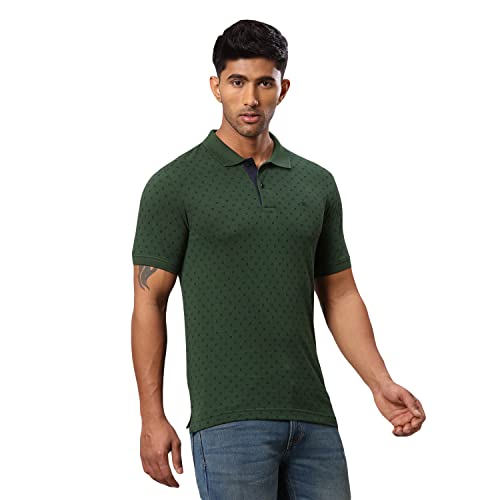 Image of Raymond Men's Pure Cotton Print Pattern Modern Fit Polo Collar Polo Neck Half Sleeve Casual T-Shirt
