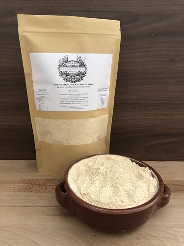 Farina di Lenticchie Siciliane Integrale Macinata a Pietra al Momento dell'Ordine - Naturalmente Priva di Glutine - Naturale- Senza Conservanti - in Sacchetto di Carta Kraft Richiudibile - 1 Kg -