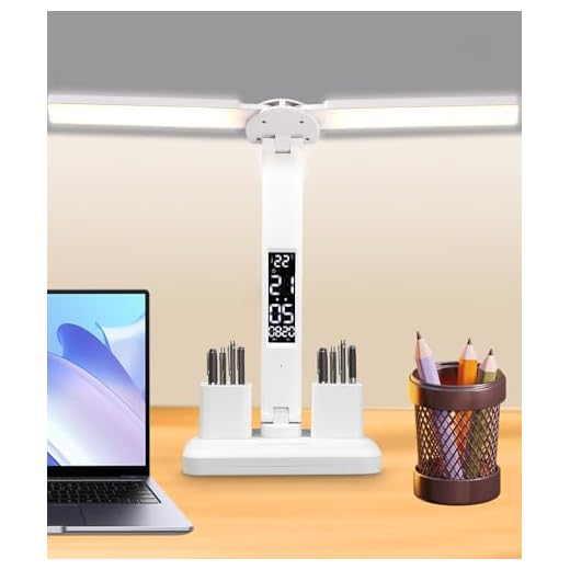 SOBEAU Lámpara Escritorio LED,Flexo Led Escritorio con 3 Modos y Luminosidad Ajustable,Lámpara de Escritorio de Doble Punta con Pantalla LED y Portalápices para Leer Oficina