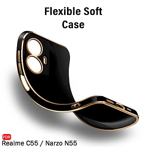 Image of TheGiftKart TPU Luxurious Golden-Plated Back Cover Case For Realme Narzo N55|Realme C55|Raised Lips For Camera&Screen Protection|Shockproof Design|Stylish Case For Realme C55|Narzo N55 (Black)