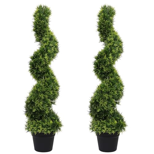 I.C.ELAINE 3ft Spiral Topiary Trees Artificial Outdoor Set of 2 - UV Resistant Faux Plants for Outside Planters 36 Fake Twisted Tree for Front Porch Decor