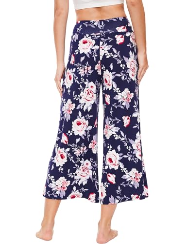Image of GYS Bamboo Viscose Wide Leg Capri Pants for Women, Ultra-Soft Pajama Bottom | Lightweight Culottes Cropped Lounge Pants, Flowy Yoga Pants, High Waist PJ Bottoms, Knitted Ladies Gaucho Pants