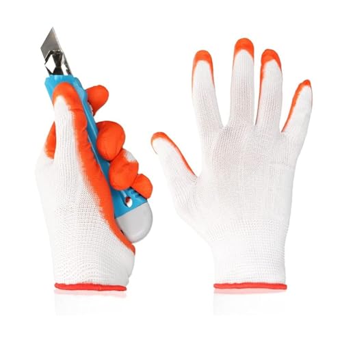 Image of Orange White Nitrile Palm Coated Safety Hand Gloves - Lightweight, Durable, Enhanced Grip, Breathable for Industrial & Construction Use - (Pack of 7 Pairs)