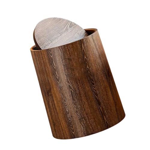 Caneca de basura redonda con tapa giratoria 360° y aspecto madera