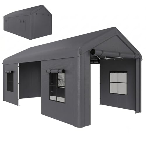 Image of Outsunny 3 x 6 m Heavy Duty Carport with Galvanised Frame, Dark Grey