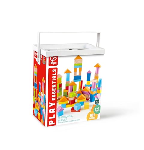 Hape Wunderbare Holzbausteine - 101-teiliges Set mit bunten Klötzen, Motorik- und Konstruktionsspielzeug, zur Förderung der Feinmotorik, für Kinder ab 12 Monaten