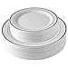 Select Settings [60 COUNT] White with Silver Rim Plastic Disposable Plates: 30 Dinner Plates and 30 Salad Plates