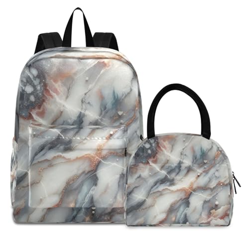 Sac à dos et boîte à déjeuner étanche marbrée pour fille