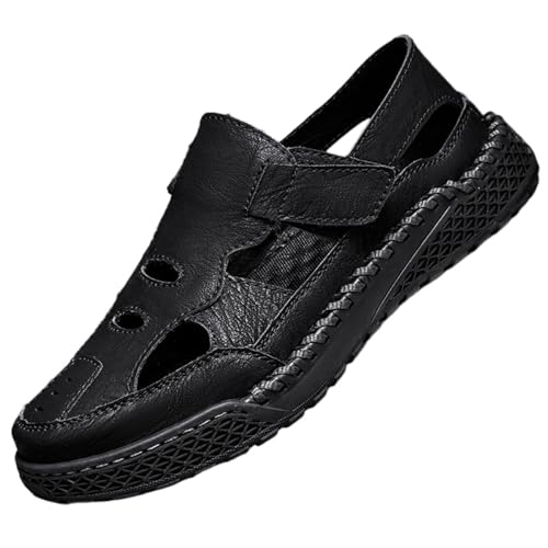 Men's Outdoor Leather Sport Sandals Closed-Toe Fisherman Shoes - Adjustable Straps Breathable for Summer Beach Hiking, Fishing | Handcrafted Comfortable Non-Slip Footwear