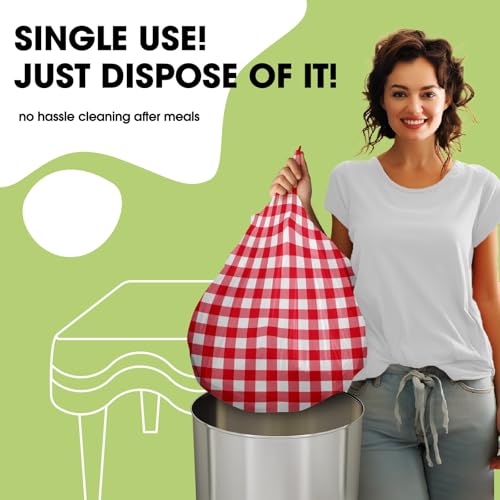 Image of Pureegg Plastic Table Cloth Disposable 10 Pack, 54 x 108 Inch Table Cloths, Party, Picnic, Decorative Gingham Tablecloths, Rectangle, Red and White Checkered Cover, Leakproof & Sturdy, Red Plaid