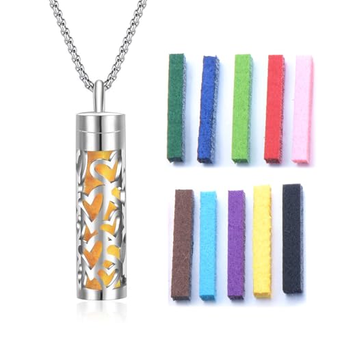 YAFIYGI Essential Oil Necklace with 10 Refilled Pads Aromatherapy Pendant Perfume Locket Stainless Steel Diffuser Jewelry for Couples Scent Pendant Aroma Aromatherapy Present for Women Men