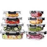 Wells 8-Packs Glass Food Storage Containers with Lids Airtight, Borosilicate Meal Prep Container for Lunch, Pantry Organizers and Storage, Glass Lunch Boxes for Freezer to Oven Safe, Leak Proof，