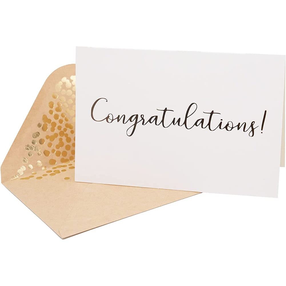 50 Pack Congratulations Card – Elegant Greeting Cards with ''congratulations'' Embossed in Gold Foil Letters – for Engagement Graduation Wedding - 52 Kraft Envelopes Included - 4" X 6" - White.