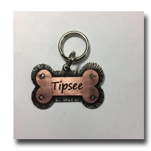 Dog Bone Dog ID Tag-Custom Engraved Bone Shaped Name Tag-Personalized Pet Collar Tag-Hand Made Dog Tag Copper and Nickel Silver (1.25