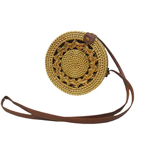 Bolsa de Ombro Tendencia Verao Bali Rattan Redonda Palha Moda