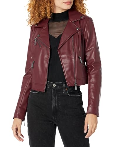 GUESS Women's Long Sleeve Venom Cropped Moto Jacket