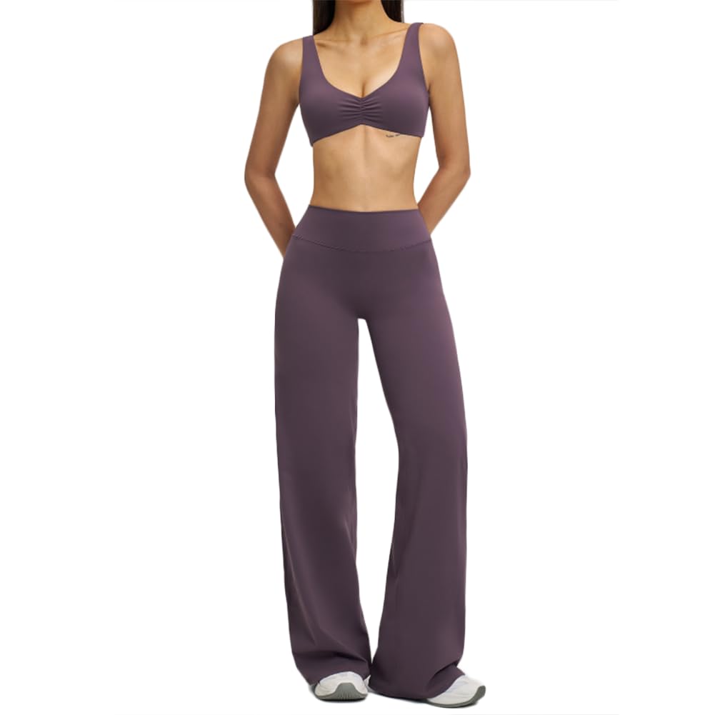 XYFfybhsd Sports Bra Yoga Wide Pants Set Breathable Lightweight Elastic Waist Wide Leg Fitness Activewear for Outdoor Use(Size:M,Color:Purple)