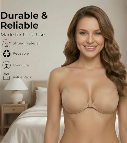 Image of DClub Strapless Sticky Bra Invisible Backless Stick on Bra Push up Lift Bras for Women Dress Reusable Silicone Nipple Covers