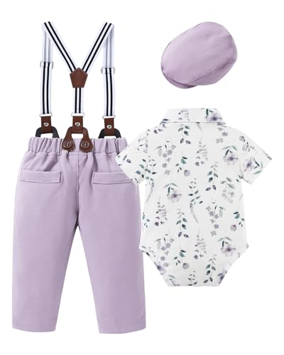Image of YALLET Baby Boy Clothes Suit Newborn Infant Gentleman Outfits, Formal Dress Shirt+ Bowtie+ Suspender Pants Wedding Party Set