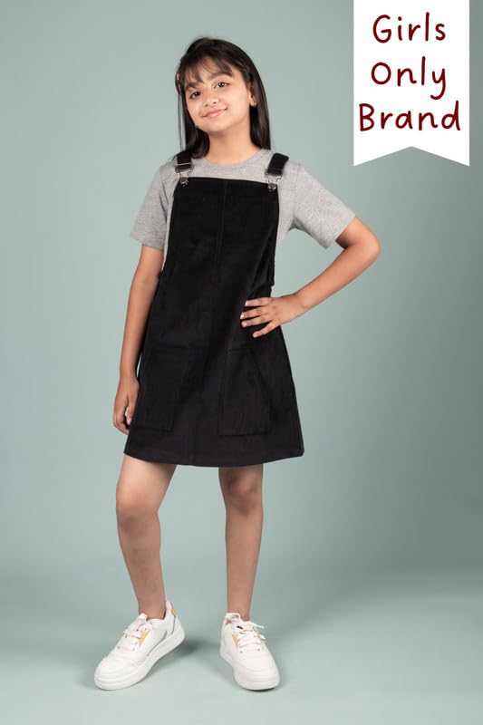 Image of Tweeny Mini Girls Kids Pure Cotton Pinafore Dress Winter Summer Premium Dungaree Dresses with Pockets (Without T-Shirt)