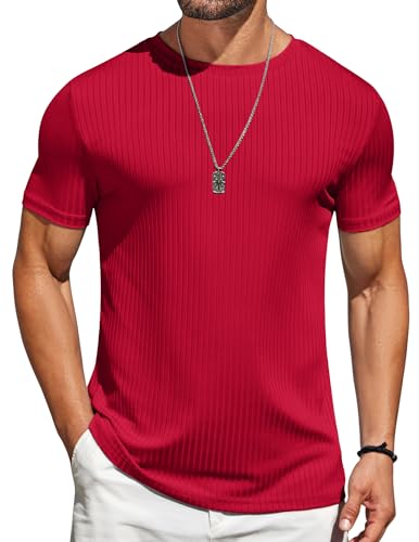 COOFANDY Mens T-Shirts Short Sleeve Plain Tshirts Casual Crew Neck Basic T Shirt Soft Cooling Fitted Stretch Tee Shirts Red