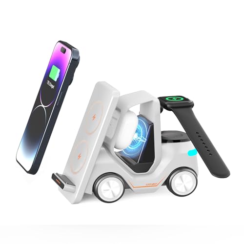 Diecallan 5-in-1 Wireless Charging Station Compatible with iPhone/Apple Watch/AirPods/Android Phones, Fast Charging & Smart Protection, All-in-One Desktop Portable Charger Dock (White)