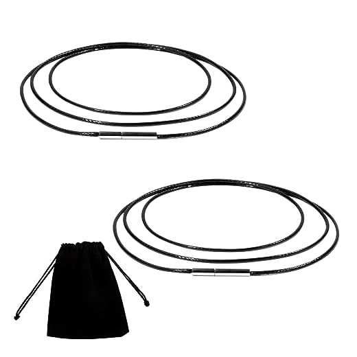 Heveer Collar de Cordón para Hombre 2 Piezas Negro Cadena de Cuero con Cierre de Acero Inoxidable Collar de cuero Trenzado con Bolsa Terciopelo para para Mujer y Hombre