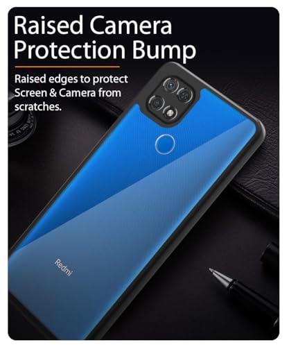Image of WOW IMAGINE Shockproof Hybrid Back Cover for Redmi 9 | Redmi 9 Activ | Poco C31 | Hard Slim fit Back Case | PC & TPU | Clear Transparent Case - Black