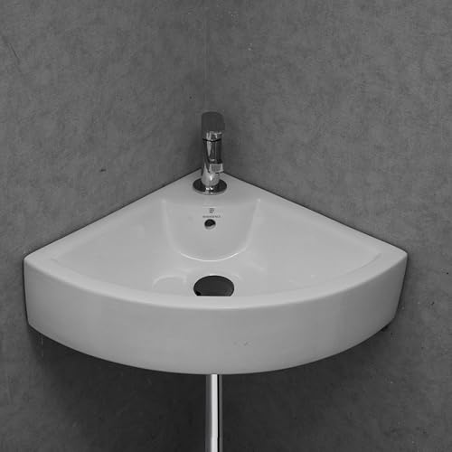 Image of REMANENCE Ceramic Wall Hung Corner Wash Basin for Bathroom | Wall Mounted Corner Sink (20.4 x 15 x 6 Inch) (White)