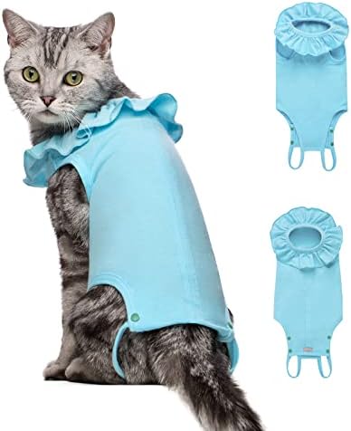 Yeapeeto Cat Recovery Suit After Surgery Bodysuit for Cats, E-Collar Substitute Keep from Licking Abdominal Wounds, Kitten Breathable Clothes, Warm After Shaving (M, Blue)