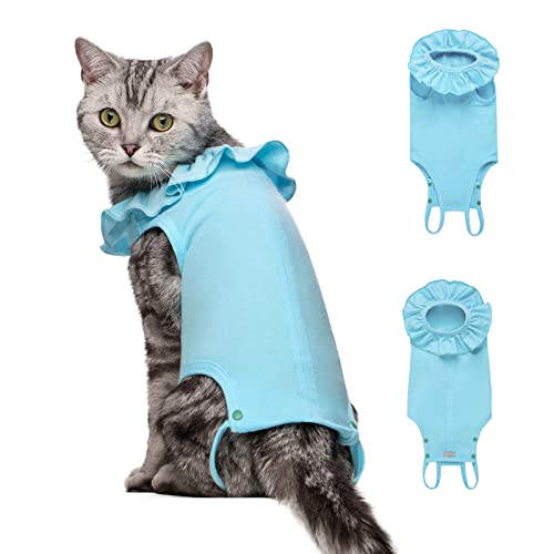 Yeapeeto Cat Recovery Suit After Surgery Bodysuit For Cats, E-Collar Substitute Keep From Licking Abdominal Wounds, Kitten Breathable Clothes, Warm After Shaving (M, Blue) #TOP2