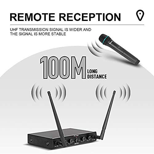 Debra Audio Pro UHF 4 Channel Wireless Microphone System with Cordless Handheld Lavalier Headset Mics, Metal Receiver, Ideal for Karaoke Church Party (with 4 Handheld (A)) - Image 4